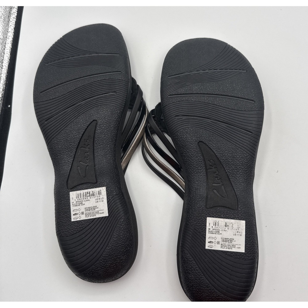 Clarks Cloudsteppers Breeze Coral Flip Flops Sandals - Size 11M - Black/Pewter - Picture 5 of 8
